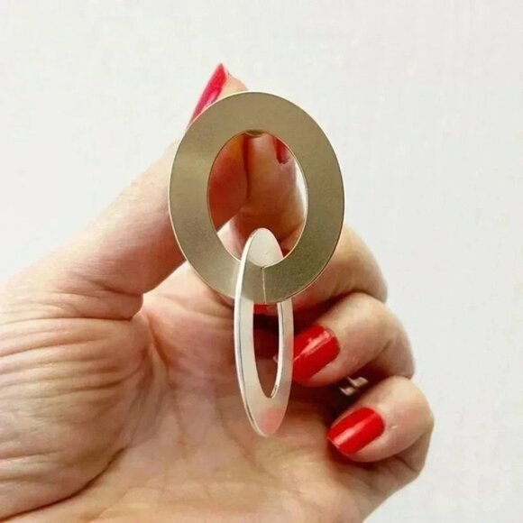 Banana Republic Mixed Metal Double Hoop Earrings Gold Silver Metallic NWT - Picture 11 of 15